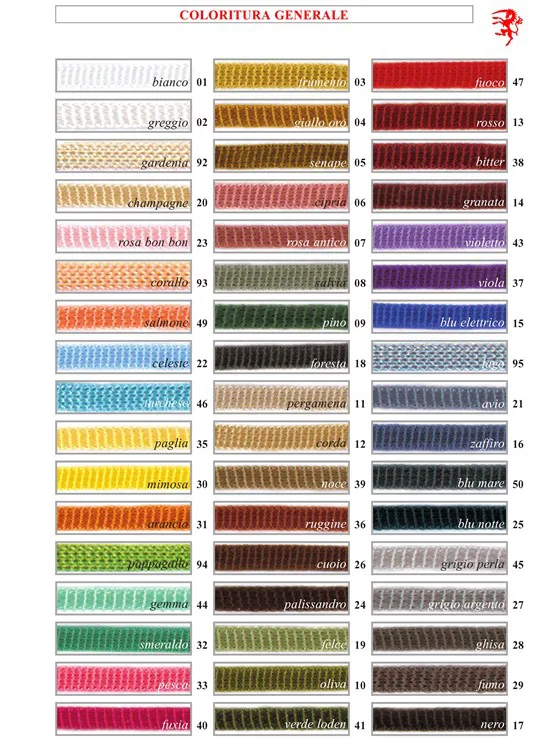 tabella dei colori disponibili