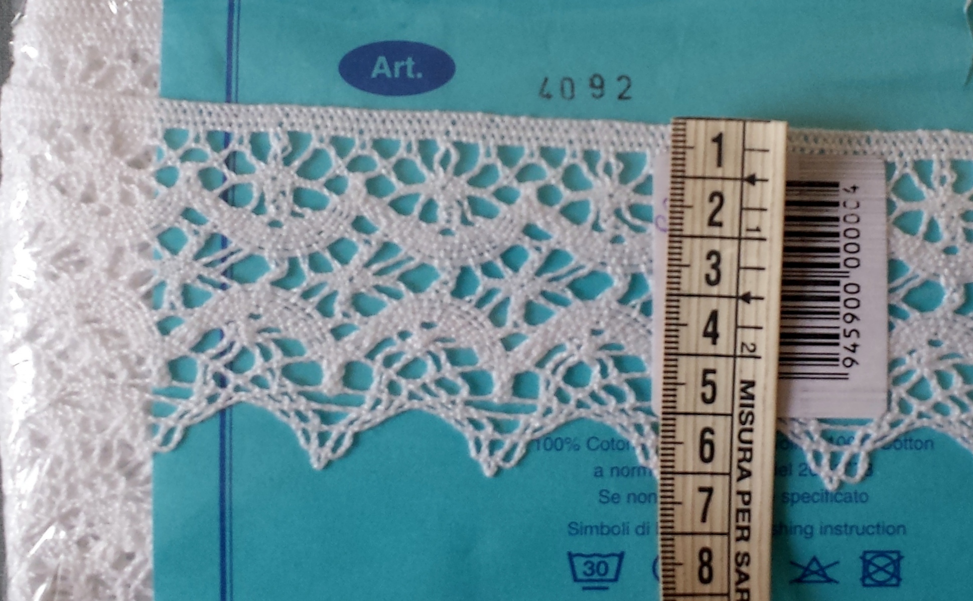 Pizzo tombolo bianco mm 60 (100% cotone )  - immagine 3