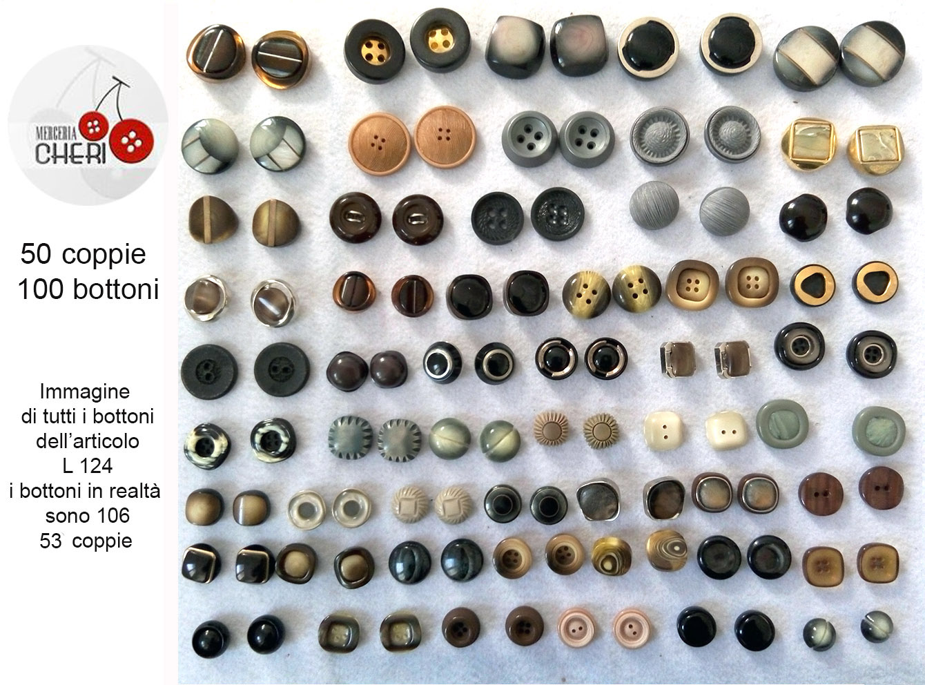 50 COPPIE DI BOTTONI VINTAGE - TUTTI I BOTTONI l124-6