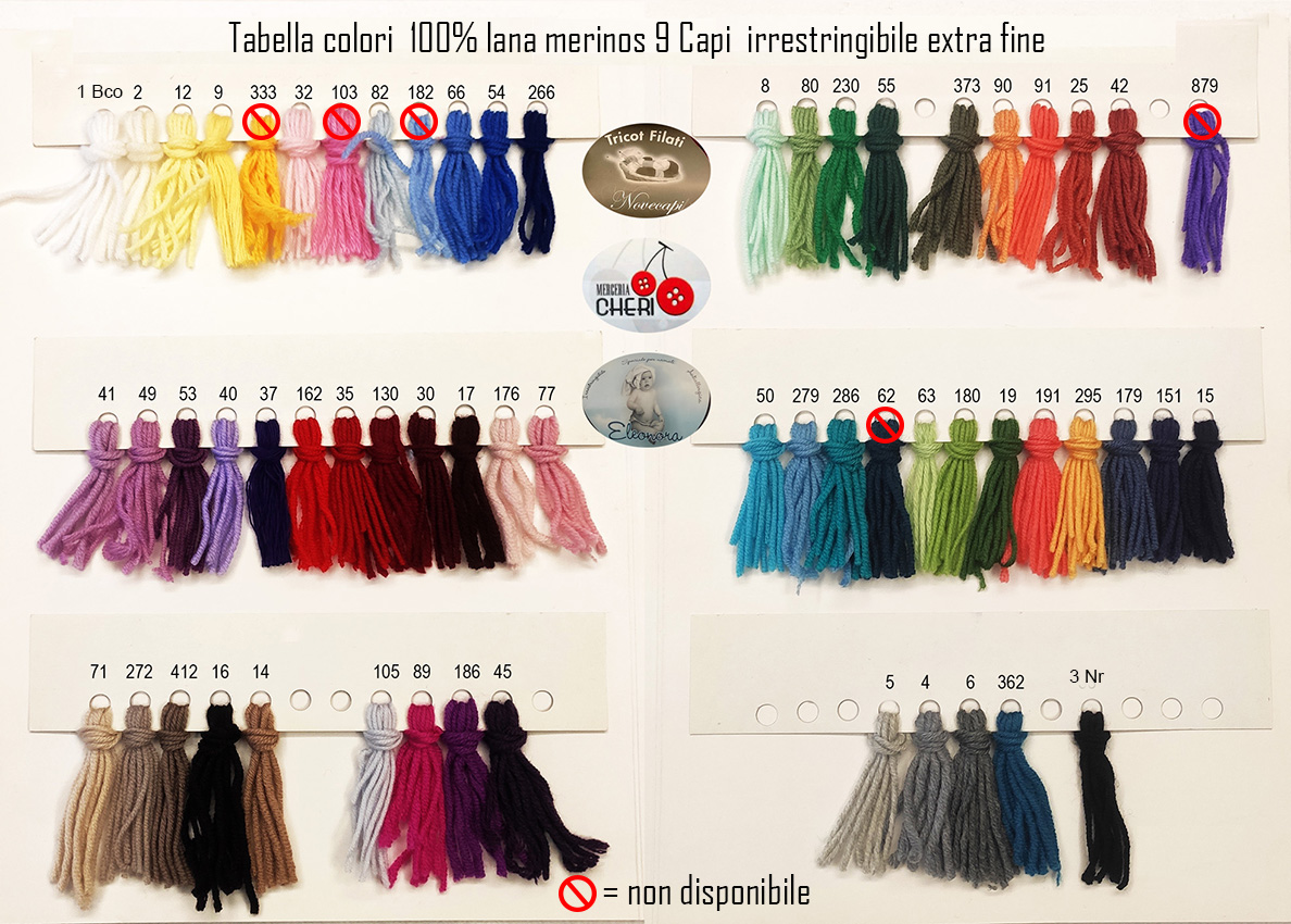 cartella colori disponibili lana merinos 9 capi
