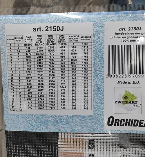 Dettaglio tabella filati Orchidea collection Ragazza col turbante