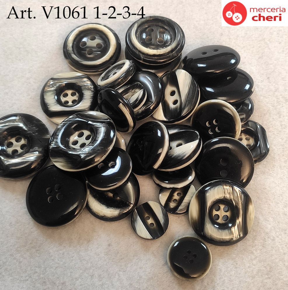 Bottoni  vintage anni 60 neri con striature chiare