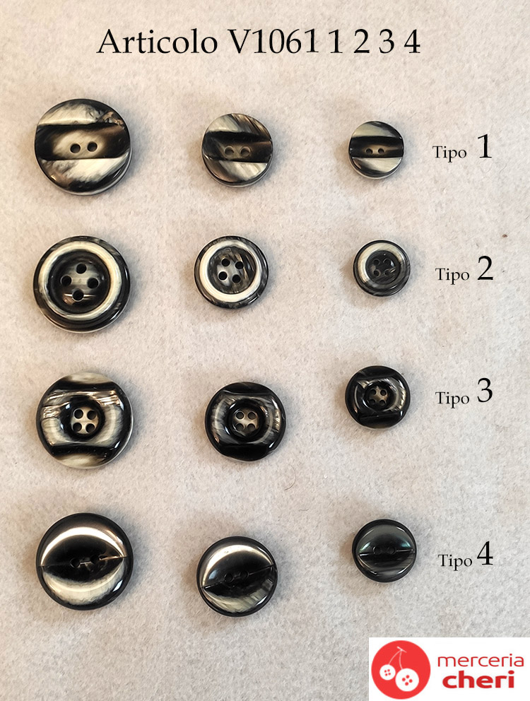 Bottoni  vintage anni 60 neri con striature chiare - immagine 3