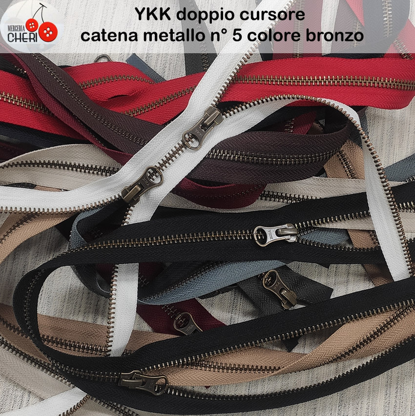 YKK zip doppio cursore metallo bronzato  cm. 75