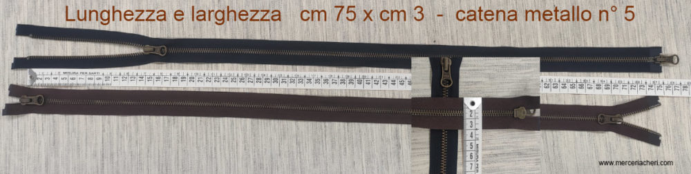 misure della zip YKK doppio cursore