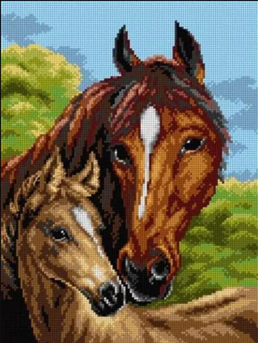 Cavallo con puledro da ricamare