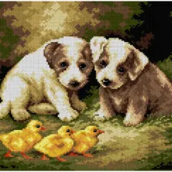 Cagnolini e pulcini da ricamare cm 30x40