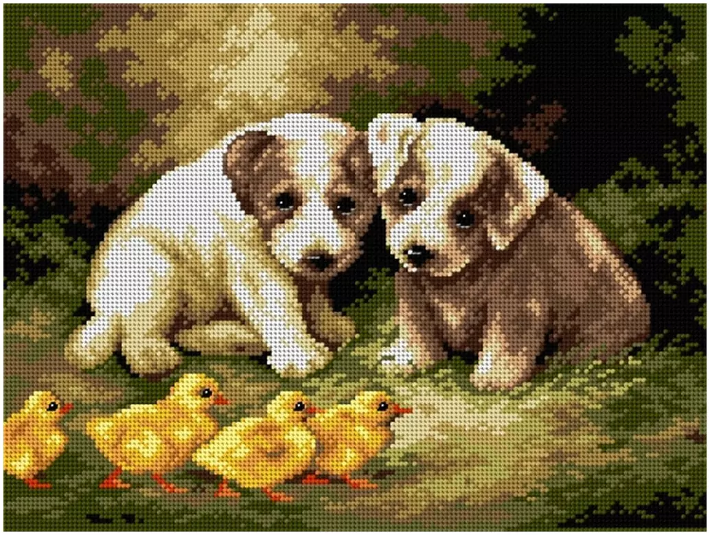Cagnolini e pulcini da ricamare cm 30x40