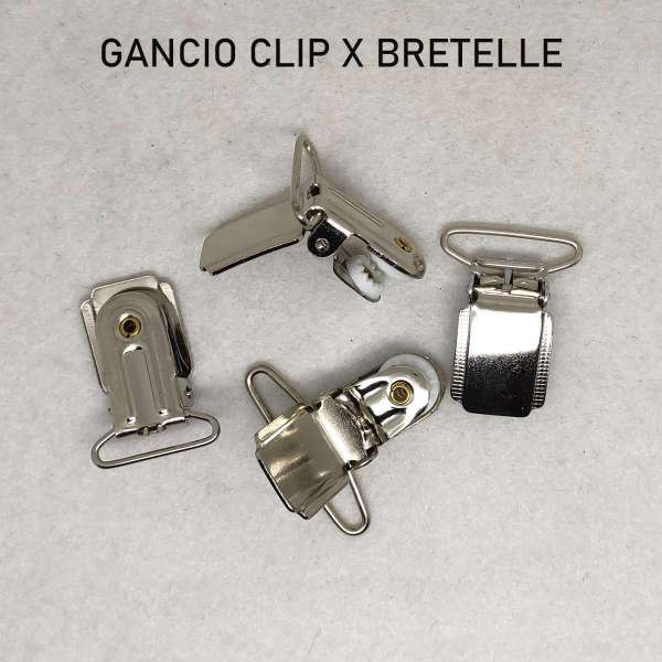 Gancio clip morsetto per bretelle