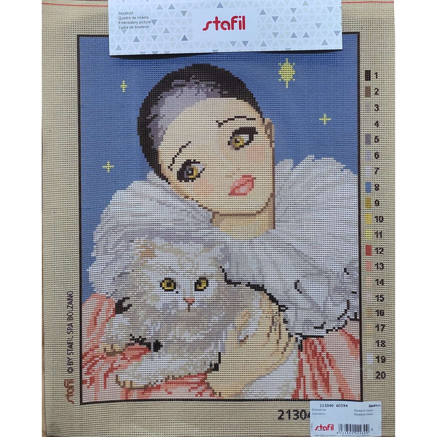 Clown con gatto da ricamare cm 30x40